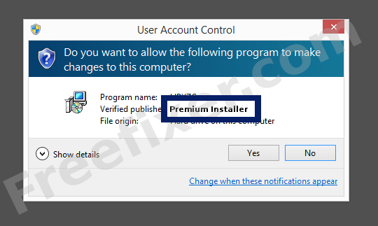 Screenshot where Premium Installer appears as the verified publisher in the UAC dialog